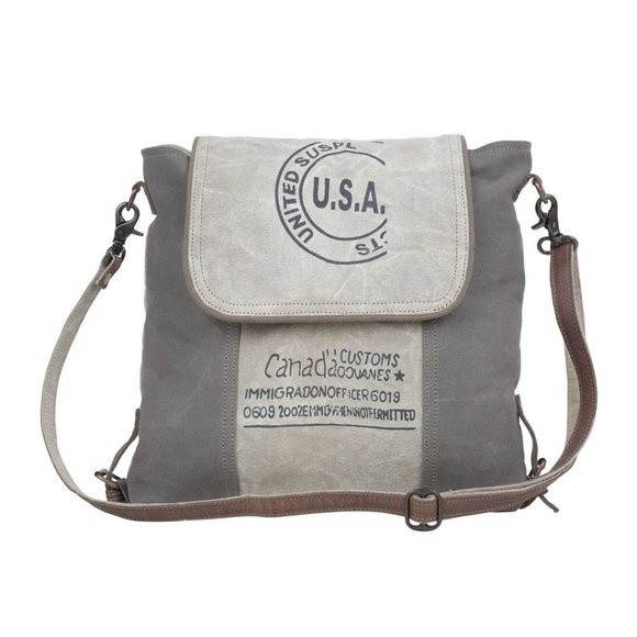 Myra Bag Handmade Certified  Shoulder Bag Upcycled Canvas & Cowhide Leat… - Picture 7 of 7